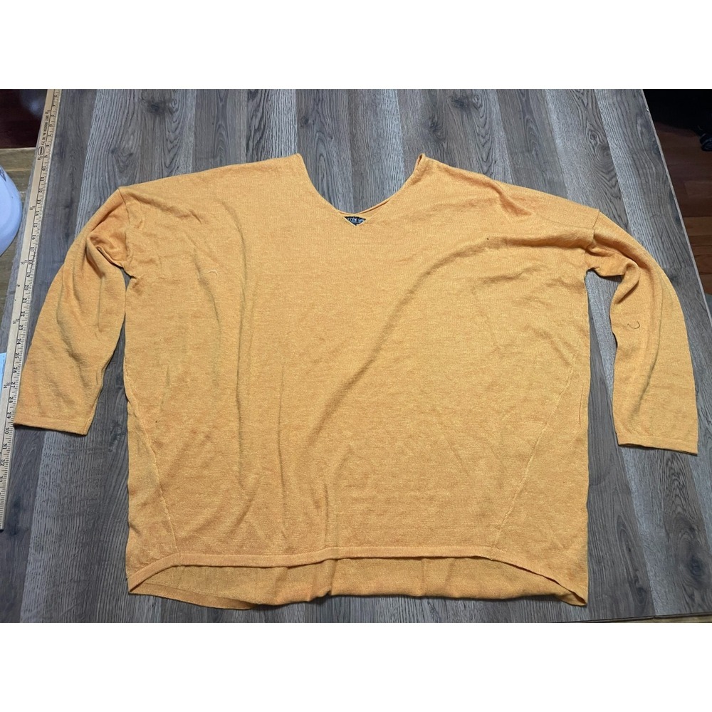 Glitz Shirt, Women's Size 3X, Yellow, V-neck, 3/4 Sleeve